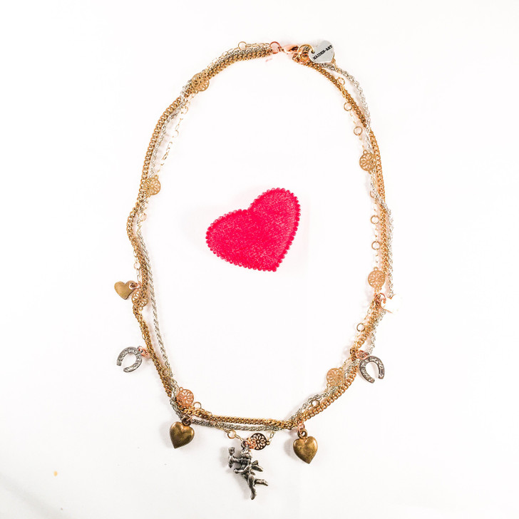Heart and Cherub MultiCharms Necklace