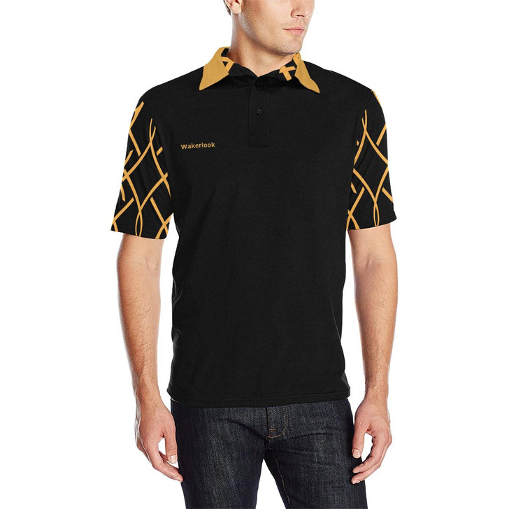 Wakerlook Golden Color Men's Sleeves Print Polo Shirt-DELETED-1611792744