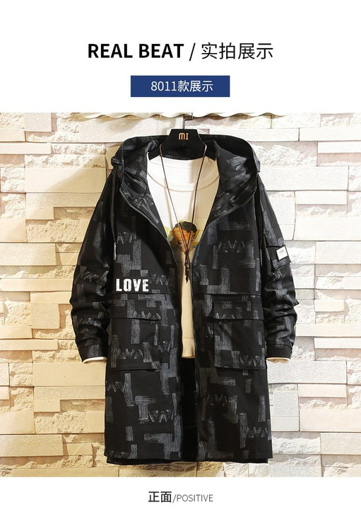 Autumn Oversized Long Trench Coat Men Black Hip Hop Military Loose