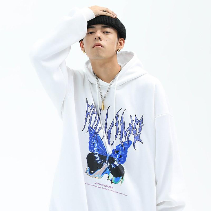 Men Hip Hop Hoodie Sweatshirt Butterfly Streetwear Harajuku Hoodie