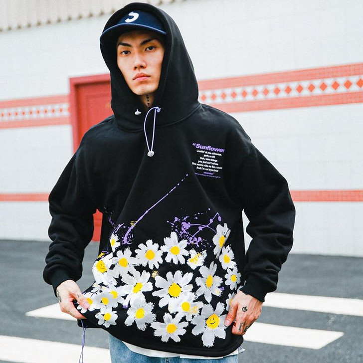 Men Hip Hop Hoodie Sweatshirt Sunflower Harajuku Floral Hoodie