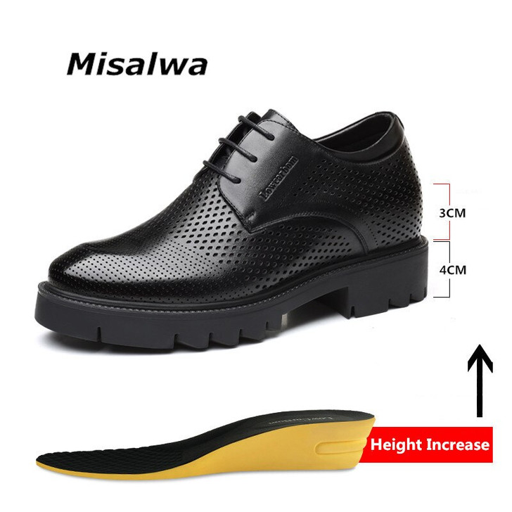 Misalwa Hollow Summer / Winter Platform High Heel 4/7/9 CM Height Growth Formal Men Derby Leather Shoe Man Dress Shoes Elevator|Men's Casual Shoes|