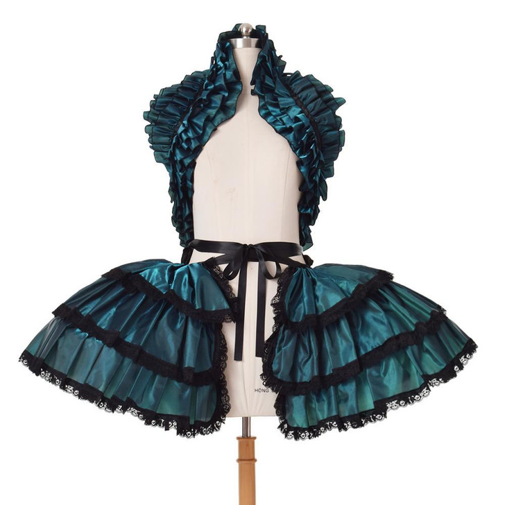 Retro Women Carnival Costumes Ruffles Corset Crop Bustle Dress