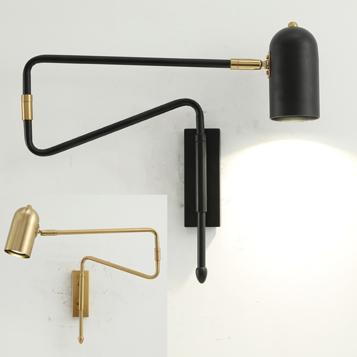 Industrial Adjustable Long Arm Retractable Wall Lamp