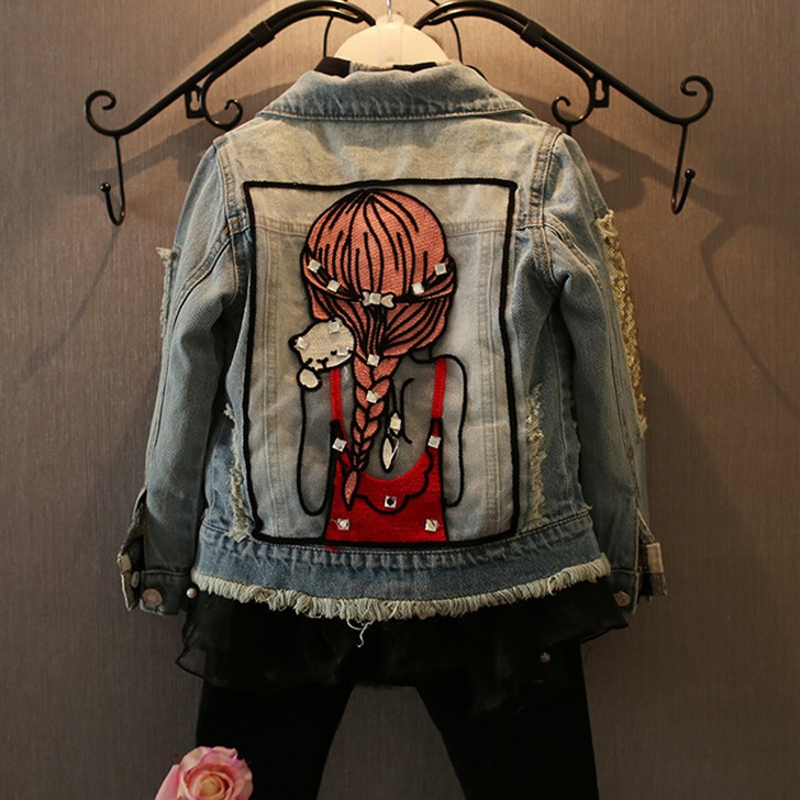 1 12Yrs Baby Girls Hole Denim Jackets Coats Fashion Children Outwear Coat Sequins Little Girl Design Girls Kids Denim Jacket|kids denim jacket|children outwearoutwear coat