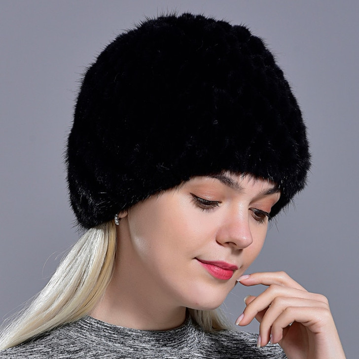 winter womens mink fur hats natural real fur knitted cap fashionable fluffy ladies genuine fur beanie female black fur caps|Women's Bomber Hats|