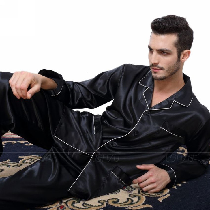 Mens Silk Satin Pajamas Pyjamas Set Sleepwear Set Loungewear U.S. S,M,L,XL,XXL,XXXL,4XL__Fits All Seasons|mens silk satin pajamas|mens silk pajama setsmens pajama sets