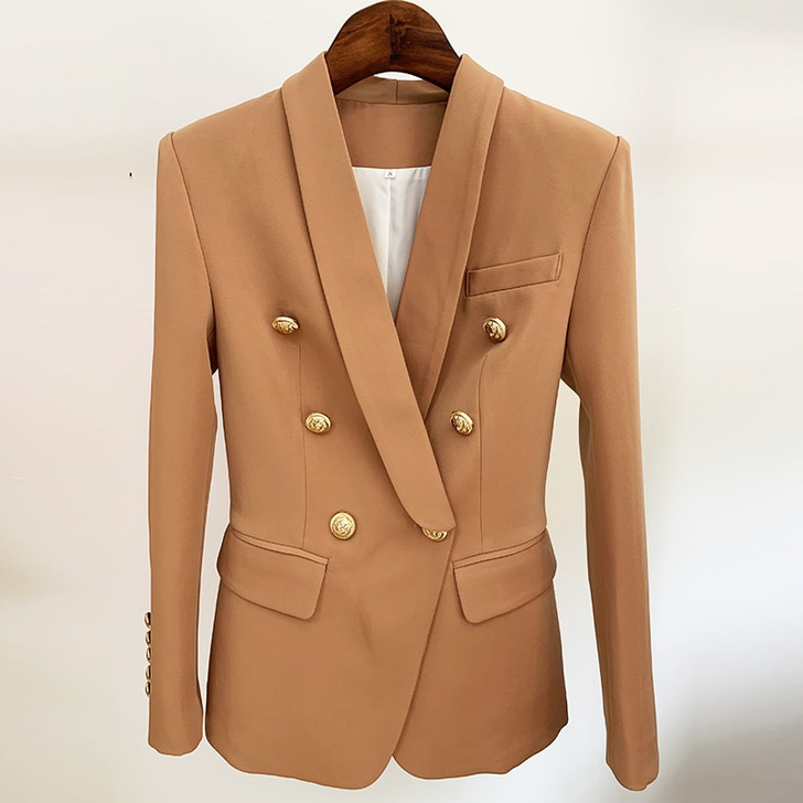 HIGH STREET 2020 Newest Designer Blazer Jacket Women's Slim Fitting Double Breasted Metal Lion Buttons Shawl Collar Blazer|Blazers|