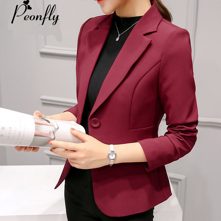 PEONFLY Ladies Blazers New Fashion Single Button Blazer Women Suit Jacket bule/red Blaser Female Blazer Femme|female blazers|ladies blazersladies fashion blazers