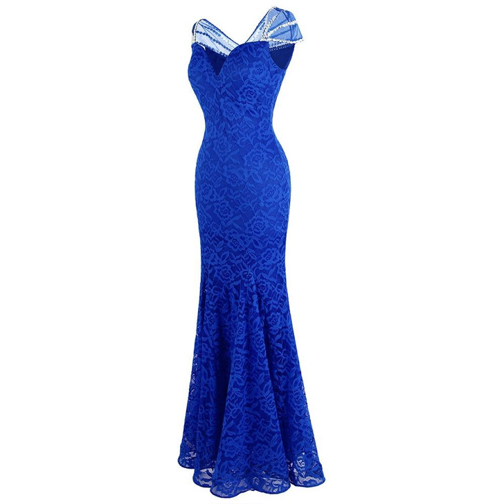 Women's Cap Sleeve Beading Lace Evening Dresses Long Mermaid Wedding