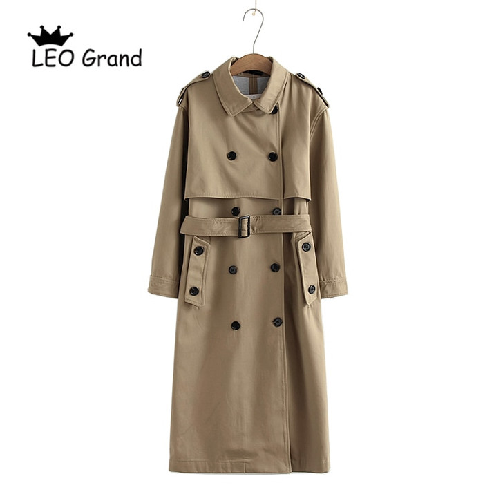 Vee Top women casual solid color double breasted outwear fashion sashes office coat chic epaulet design long trench 902229|Trench|