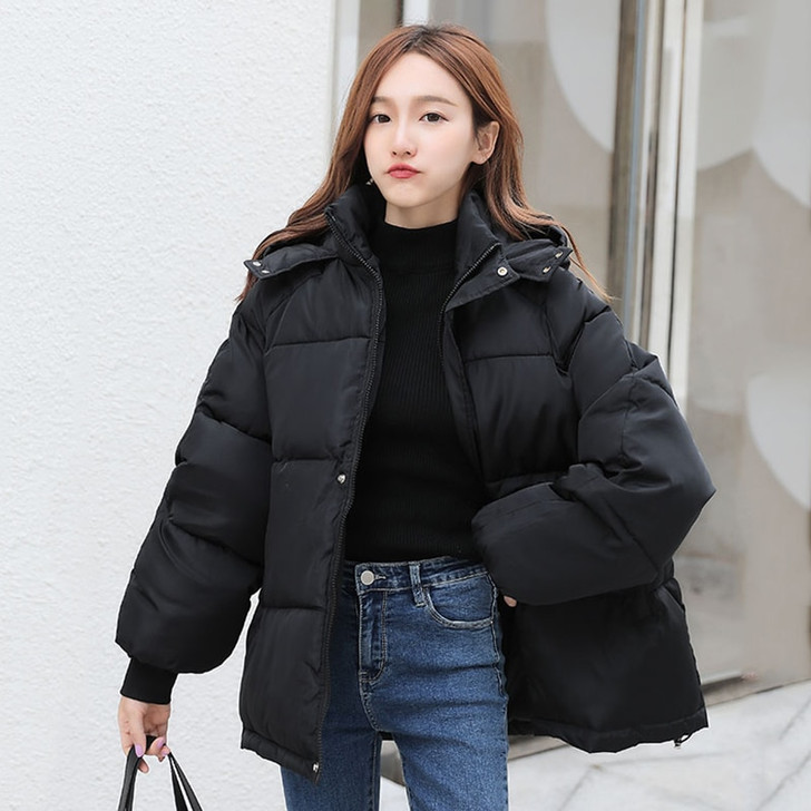 Korean Style Winter Women Down Jacket Oversize Loose Hooded Female Puffer Jackets Short Padded Solid Womens Down Coat|Down Coats|