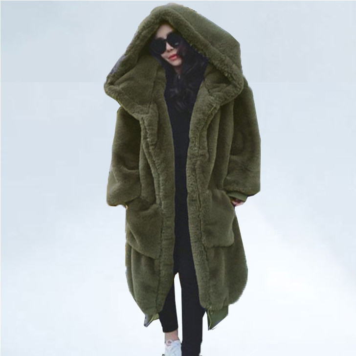 Oversized Winter Faux Fur Coat Women Parka Long Warm Faux Fur Jacket Coats Hoodies Loose Winter Coat Outwear casaco feminino|Faux Fur|
