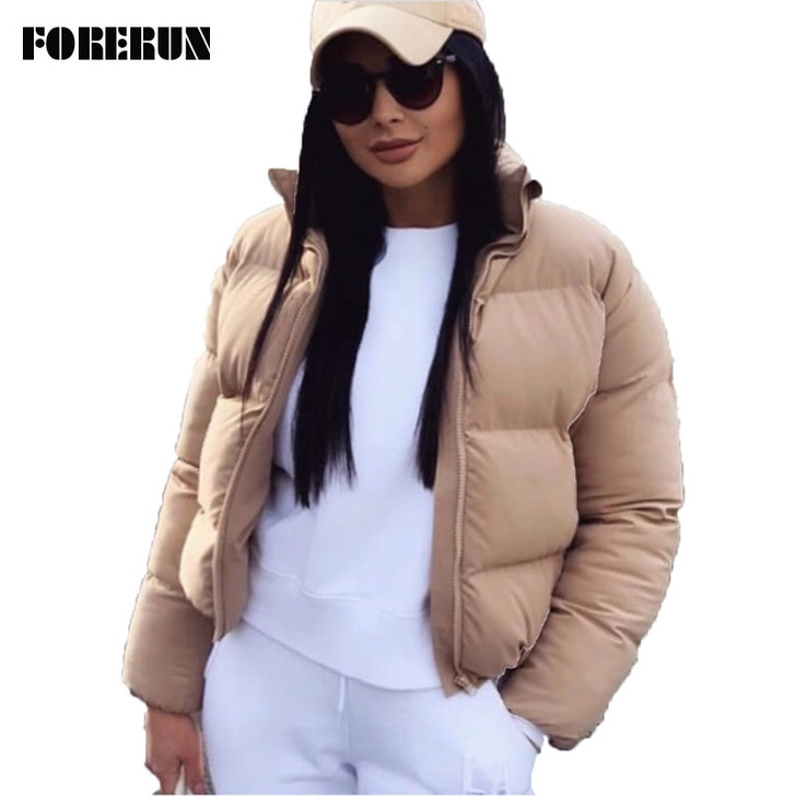 FORERUN Fashion Bubble Coat Solid Standard Collar Oversized Short Jacket Winter Autumn Female Puffer Jacket Parkas Mujer 2020|Parkas|