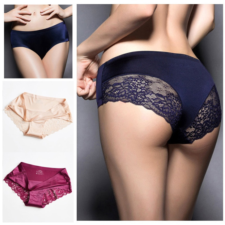 3 PCS/LOT Female Lace Underwear Lingerie Sexy Panties for Women with Nylon Ice Silk Briefs Solid Color for Girls Ladies|women's panties|