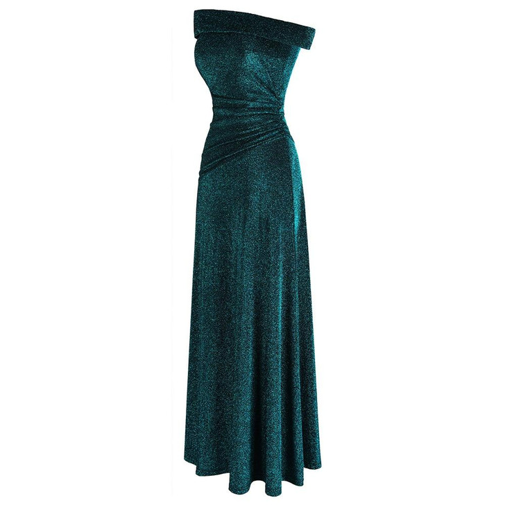 Off Shoulder Pleated Evening Dresses Long Party Gown Peacock green