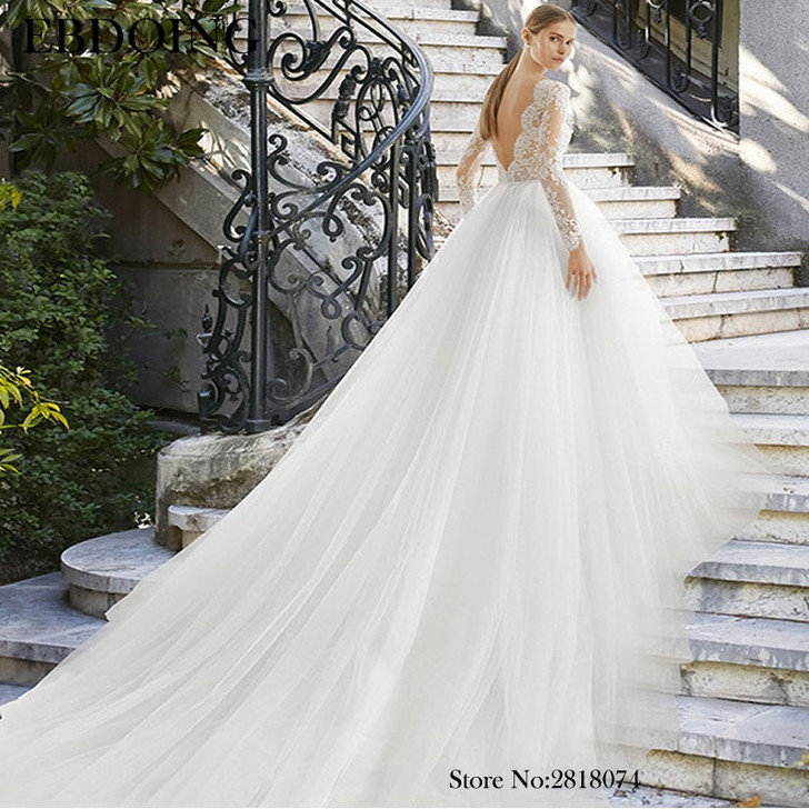 Amazing Ball Gown Long Wedding Dress Lace For Bride Boat Neck Neckline Vestidos De Novia Plus Size Prom Wedding Party Dress|Wedding Dresses|