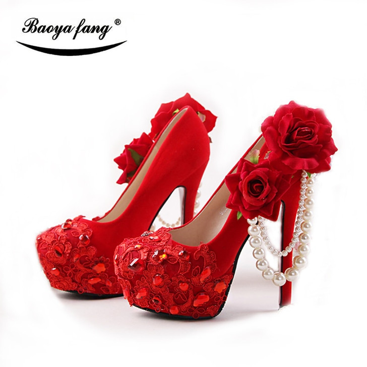 New Arrival Red color Flock Women wedding shoes Bride 8cm/11cm/14cm high heels platform shoes Bridal Big Flower shoe Red sole|shoes red sole|heel platform shoeswomen wedding shoes