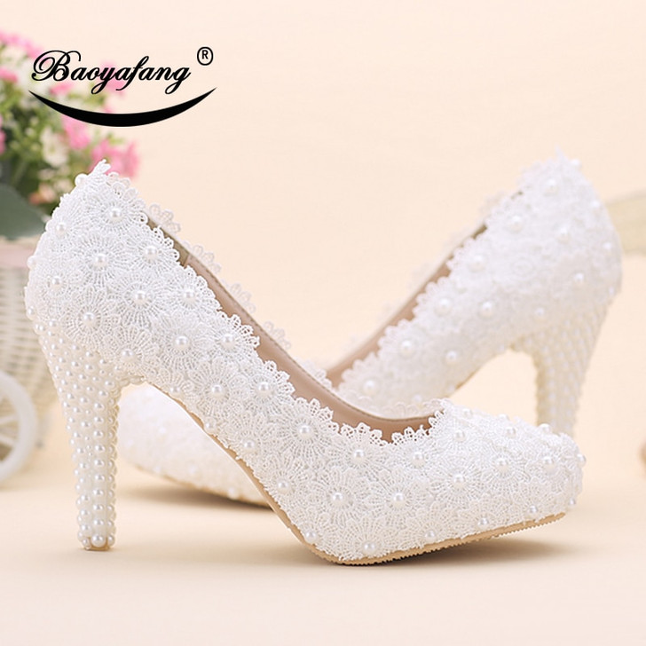 BaoYaFang New Arrival Lace wedding shoes 10cm big size 36 41 Bridal party dress shoes Woman High shoes free shipping|women high shoes|wedding shoesparty dress shoes