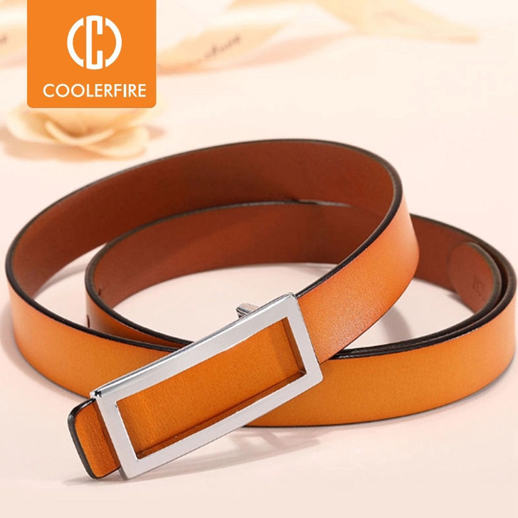 COOLERFIRE New Designer Gold Buckle Belt Waist Female Skinny Thin Genuine Leather Belts For Women Dress Belt LB016|Women's Belts|