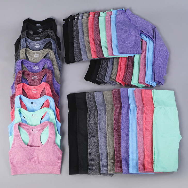 7 Colors GYMS Seamless Yoga Set Fitness Sport Suits Gym Set Clothing Crop Top Shirts High Waist Running Leggings Pants|Yoga Sets|