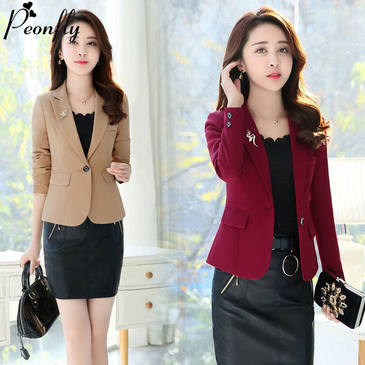 PEONFLY Fashion Women Blazer 2020 Casual Office Lady Work Pockets Jackets Coat Slim Korean Style Solid Women Blazer Femme Jacket|Blazers|