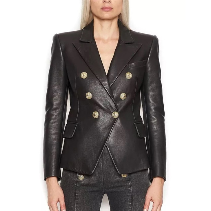 HIGH STREET Newest Baroque Fashion 2020 Designer Blazer Jacket Women's Lion Metal Buttons Faux Leather Blazer Outer Coat|blazer jacket women|blazer fashiondesigner blazer