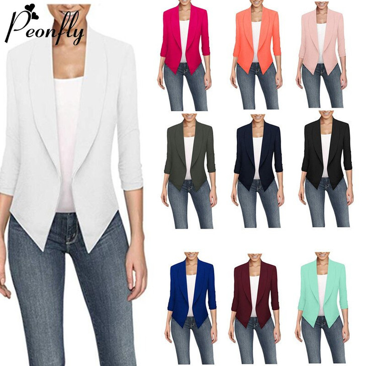 PEONFLY Plus Size Slim Women Blazers Fashion 2020 Spring Jacket Female Work Office Solid Pocket Notched Blazer Feminino Coat 5XL|Blazers|