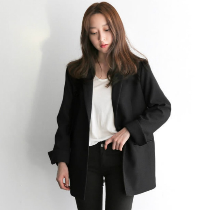 Women Black Suit Blazer Office Jacket Ladies Tailored Oversized Fashion Double Buttons Long Loose Coat Formal Casual Autumn 2020|Blazers|