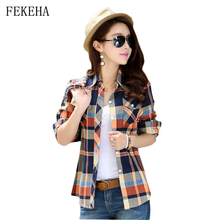 Ladies Tops Spring New Arrival Plaid Shirt Women Casual 100% Cotton Long Sleeve Blouses Shirts Clothing|plaid shirt women|long sleeve blouseladies tops