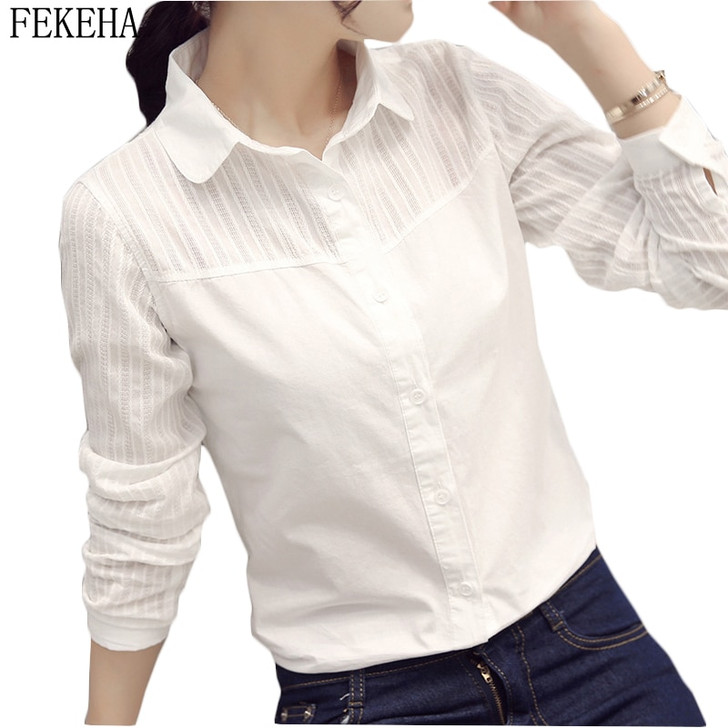 100% Cotton Shirt Women Blouses Long Sleeve Autumn Slim Casual White Office Shirt OL Blusas Feminine Lady Tops|Blouses & Shirts|