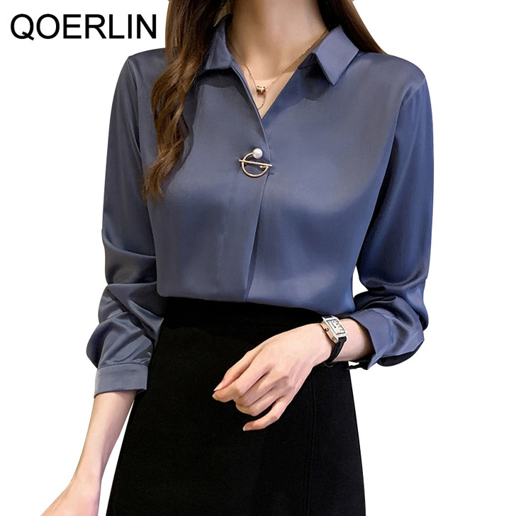 Autumn New Korean V neck Commuter Slim Long Sleeve Shirt Women Plus Size Pearl Beading Lantern Sleeve Blouse Female White Shirts|Blouses & Shirts|