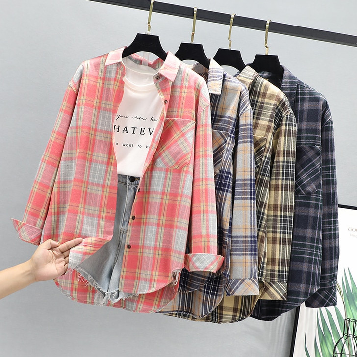 Women Blouses Shirts Tunic Womens Tops And Blouses 2020 Womenswear Long Sleeve Clothing Button Up Down Plaid New Fashion Casual|Blouses & Shirts|