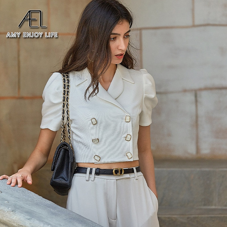 AEL short sleeve Crop Top Female White Women Blouse Shirt Ladies Elegant slim Chic Casual Blouses 2020 Cotton|Shirt|