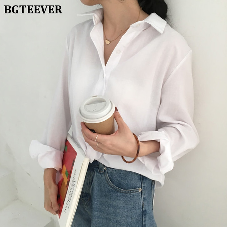 BGTEEVER All match Loose Female Shirts Blouses Single breasted Full Sleeve Female Shirts Tops 2020 Spring Summer Women Blusas|Blouses & Shirts|