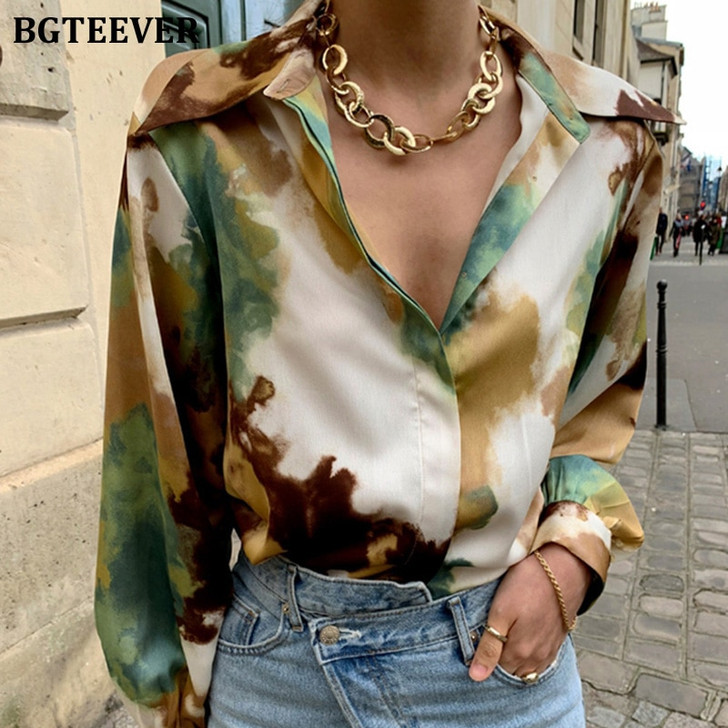 BGTEEVER Stylish Turn down Collar Women Printed Shirt Blouses New Spring Long Sleeve Female Tops Shirts 2021 Blusas Mujer|Blouses & Shirts|