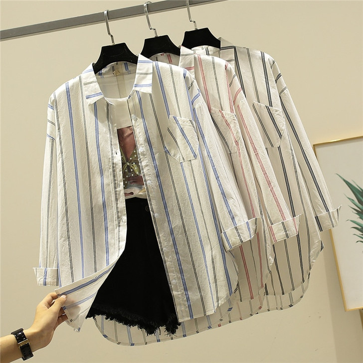 Women Blouses Shirts Tunic Women Tops And Blouses 2020 Womenswear Long Sleeve Clothing Button Up Down Striped Office Lady Design|Blouses & Shirts|