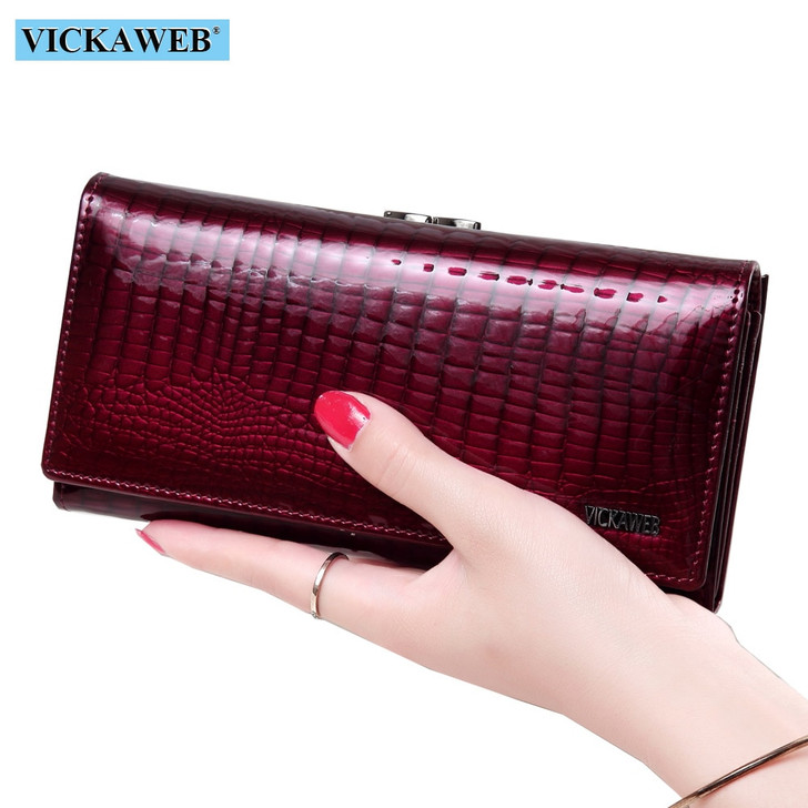 VICKAWEB Long Thick Wallet Female Fashion Alligator Purse Women Genuine Leather Standard Wallets Hasp womens wallets and purses|Wallets|