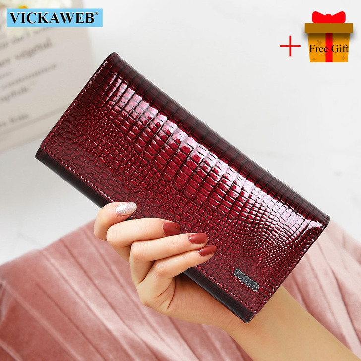 Free Gift Magnetic Hasp Wallet Women Genuine Leather Coin Purse Ladies Long Fashion Wallets Female Purses Card Hold Money Bag|Wallets|