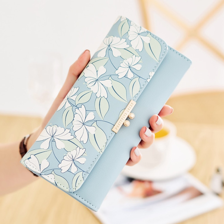 Brand Women's Cute Fashion Purse Long Printing Flower Wallet Phone Purse Female Three Fold Clutch Large Capacity Wallets|Wallets|