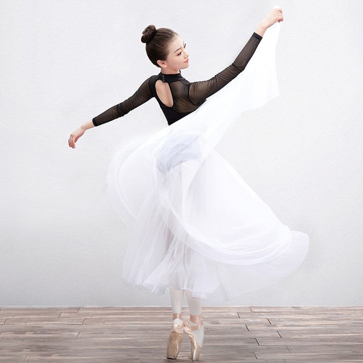 Long Ballet Tutu Skirts for Women Adults Lyrical White Soft Mesh Skirt 2 Layers Dance Skirts Ballerina Tulle Tutus|Ballet|