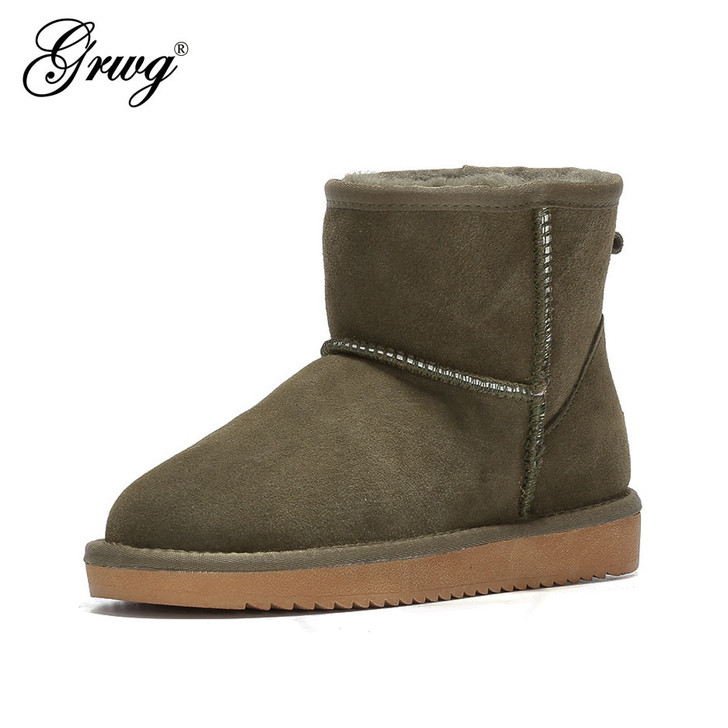 GRWG Australia Women Snow Boots 100% Genuine Cowhide Leather Ankle Boots Warm Winter Boots Woman shoes large size 34 44|Ankle Boots|