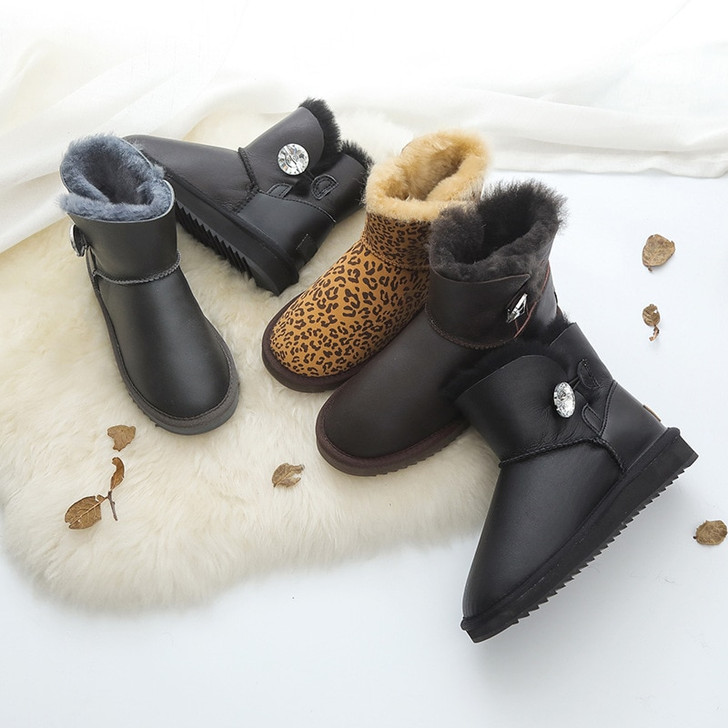 Sheep Leather and Fur In One Snow Boots Female Leather Waterproof Anti Slip Cotton Padded Shoes Plus Velvet Boots Winter Boots|Mid-Calf Boots|