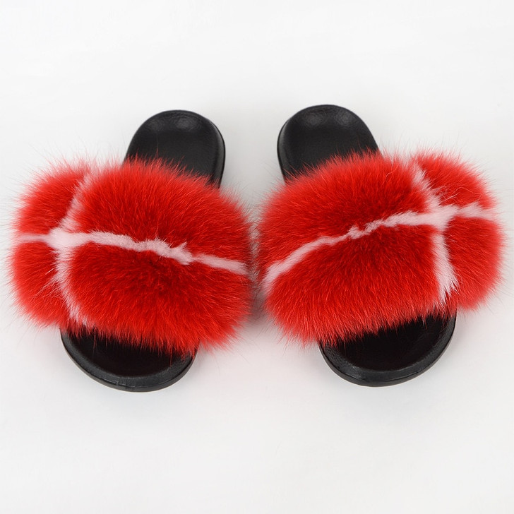 Fashion Fur Slippers Color Real Fox Fur Sandals Flip flops Home Wear Non Slip Slipper furry slippers|Slippers|