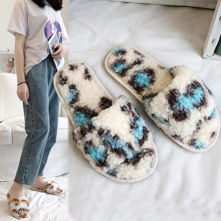 Furry Slippers Women's Autumn and Winter Indoor Color Matching Non Slip Cotton Slippers Fur Slides House Shoes House Slippers|Slippers|
