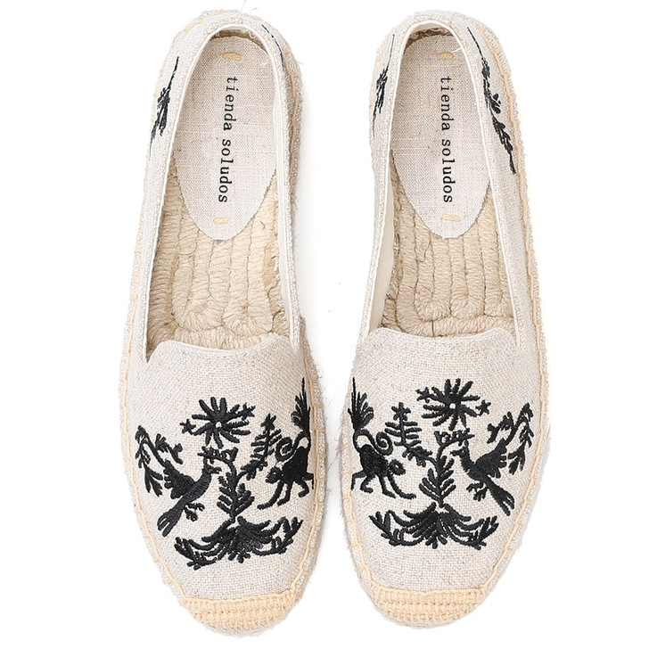 Tienda Soludos Women's Espadrille 2019 Sapatos Espadrilles Embroider Shoes Comfortable Ladies Womens Casual Flax Hemp Fashion|Women's Flats|