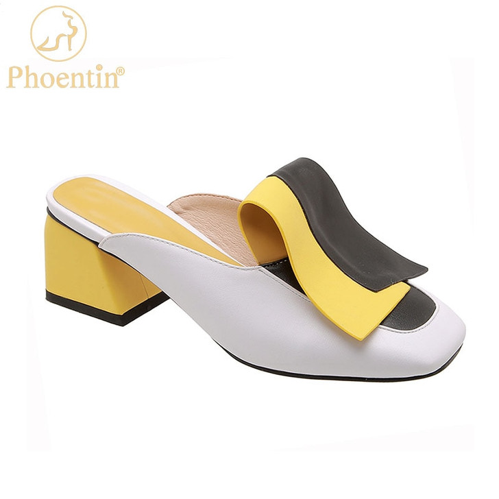 Phoentin Elegant white slippers for woman 5cm middle heel shoes ladies colorful outdoor slipper 2020 summer FT1072|Slippers|