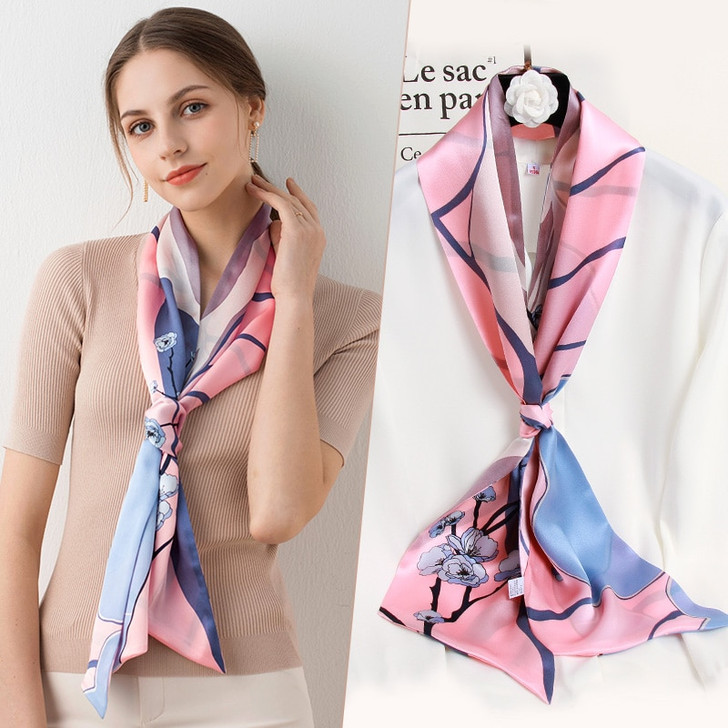 100% Real Silk Skinny Scarf For Women Twill Ribbon Bag Scarves Neckerchief Twill Silk Scarf Printed Headband Scarves Bufanda|Women's Scarves|