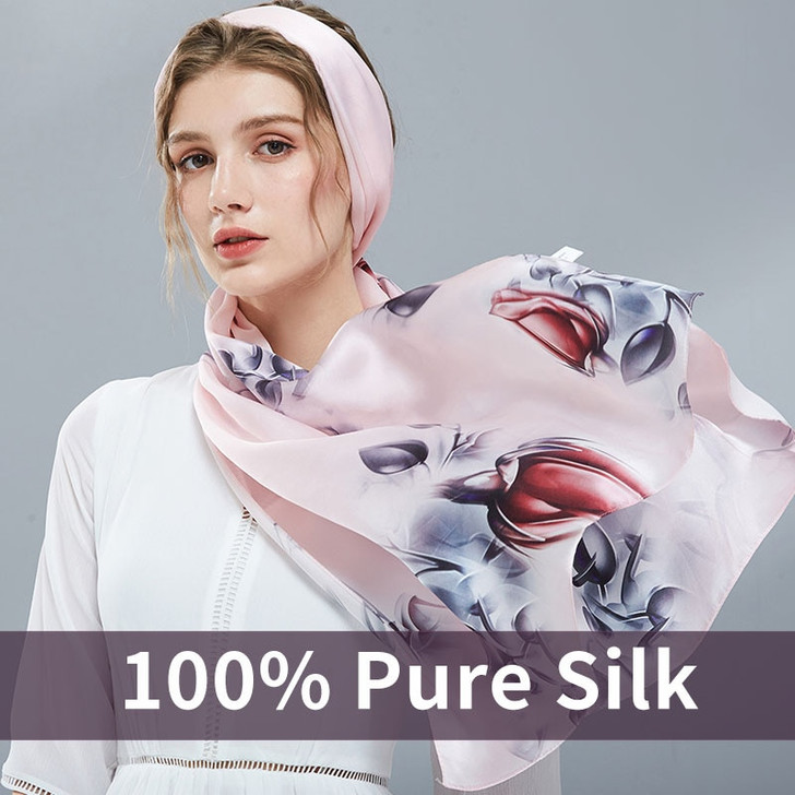 100% Pure Silk Scarf Women Luxury Brand Hangzhou Silk Shawls and Wraps for Women's Floral Print Natural Silk Long ScarfHijabs|Women's Scarves|