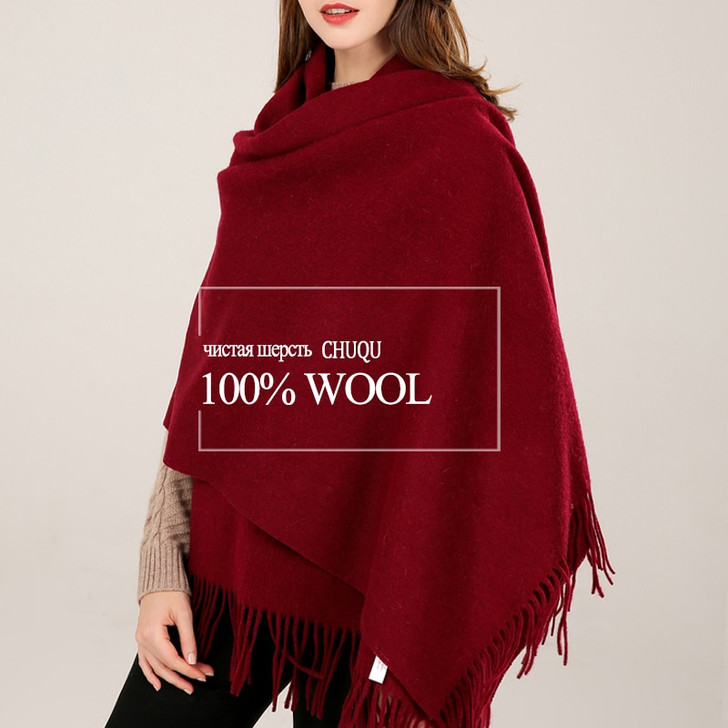 100% Real Wool Shawl Women Winter Warm Shawls and Wraps Pashmina Tassel Cashmere Scarf Echarpe Red Wool Scarf Cape Foulard Femme|Women's Scarves|